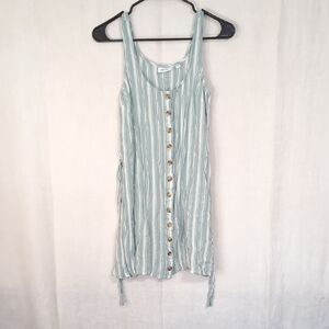 True Craft Mint Green White Striped Mini Tank Dress Button Front Size Extra Sm